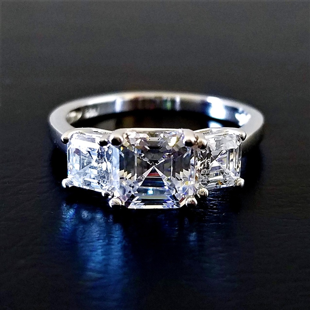 Size 9 Engagement Wedding Asscher Cut 3 Stone Ring